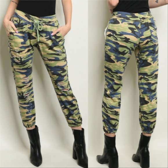 Pants - GREEN CAMOUFLAGE PANTS
